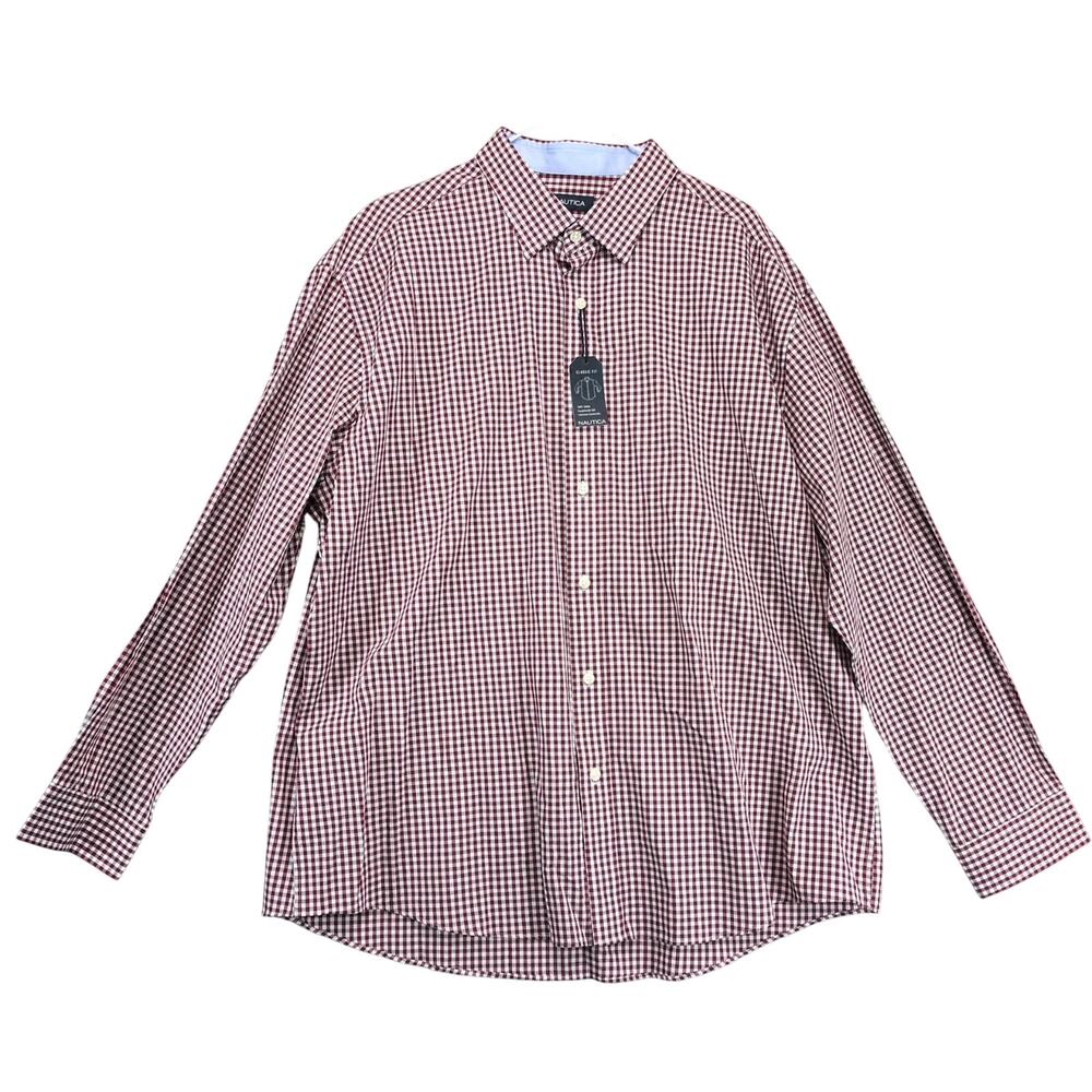 NWT Nautica Classic Fit Red Check Men's Dress Shirt 34/35 18 Neck Long Sleeve XL